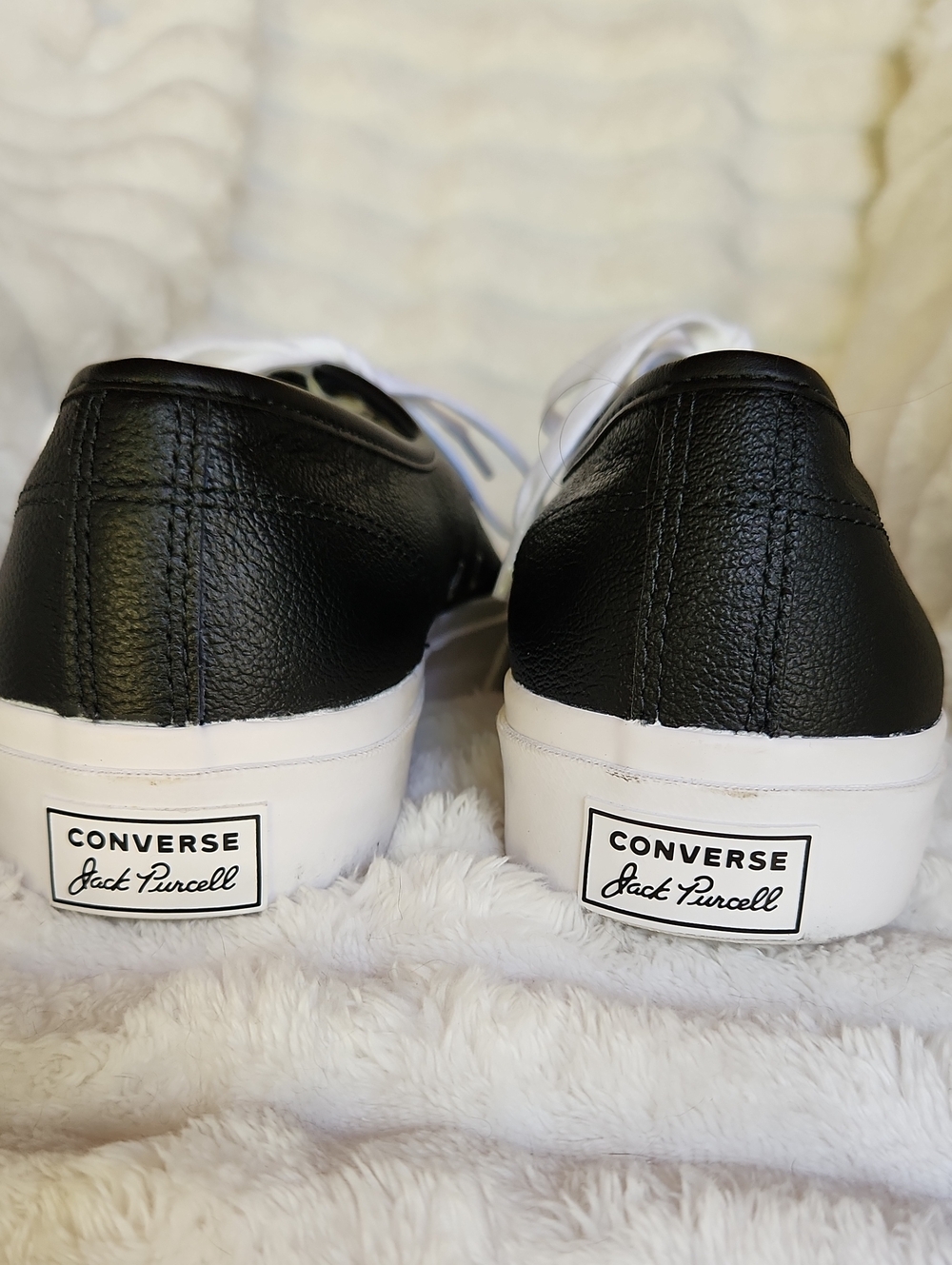 Black Leather Low-Top Converse Jack Purcell Sneakers with White Sole And Laces - Picture 7 of 8